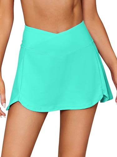 SHEKINI Badeshorts Damen Baderock Elegant Bikinirock Bademode Kurze Rock Eingebaut Bikinihose Beiläufig Sportrock Schwimmrock Strandbikini(L,Mintgrün) von SHEKINI