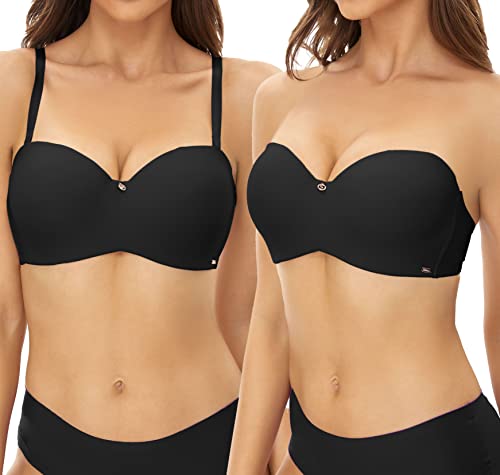 SHEKINI Balconette BH Damen-BHS Rückenfreier BH Bügel Push up BH Trägerloser BH Abnehmbarer Schultergurt Zwei-Wege-BH Soft T-Shirt Bra 2er Pack von SHEKINI