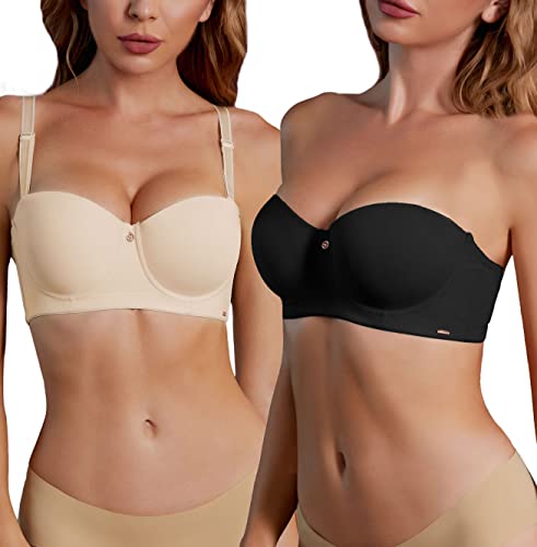 SHEKINI Balconette BH Damen mit Bügel Abnehmbaren Trägern Push up Trägerloser BH Dirndl BH 2er Pack von SHEKINI