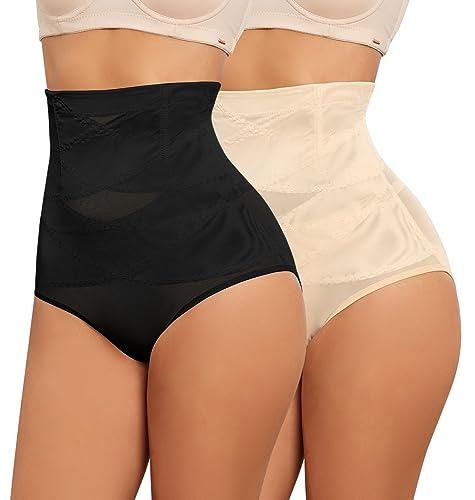 SHEKINI Shapewear Damen Bauchweg Unterhose Miederhose Hoher Taille Miederslip Body Shaper für Frauen Höschen Figurformende Unterwäsche Bauchkontrolle Miederpants 2er Pack von SHEKINI