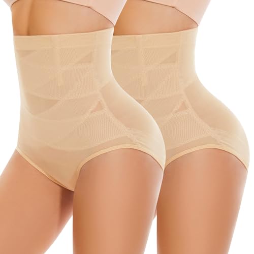 SHEKINI Shapewear Damen Bauchweg Unterhose Miederhose Hoher Taille Miederslip Body Shaper für Frauen Höschen Figurformende Unterwäsche Bauchkontrolle Miederpants 2er Pack von SHEKINI