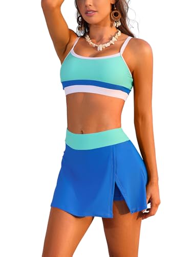 SHEKINI Damen Bikini Set Badeanzüge mit Rock High Waist Bauchweg Baderock mit Sicherheitsshorts Zweiteiliger Bademode Badeanzugkleid Push up Bikini Oberteil Sommer von SHEKINI