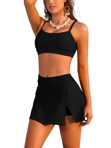 SHEKINI Damen Bikini Set Badeanzüge mit Rock High Waist Bauchweg Baderock mit Sicherheitsshorts Zweiteiliger Bademode Badeanzugkleid Push up Bikini Oberteil Sommer von SHEKINI