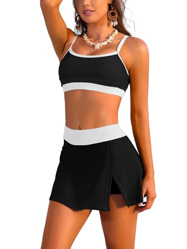 SHEKINI Damen Bikini Set Badeanzüge mit Rock High Waist Bauchweg Baderock mit Sicherheitsshorts Zweiteiliger Bademode Badeanzugkleid Push up Bikini Oberteil Sommer von SHEKINI