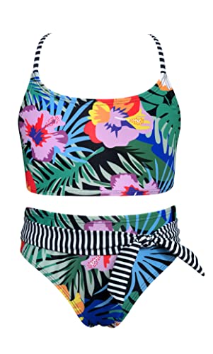 SHEKINI Mädchen Zweiteiliger Gedruckt Badeanzug Tankini Set Triangel Zierknoten Badehose Teenager Bikini für 6-14 Jahre（10-12 Jahre,Blumen und Pflanzen von SHEKINI