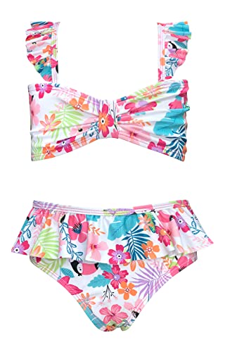 SHEKINI Bikini Mädchen Zweiteiliger Badeanzug Hawaiian Gedruckt Rüschen Bademode mit Sommer Hohe Taille Teenager Badehose für 6-14 Jahre(12-14 Jahre,Rosa) von SHEKINI