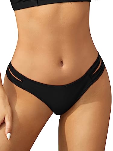 SHEKINI Bikinihose, Träger, niedrige Taille, brasilianischer Tanga, sexy Badehose für Damen, Schwarz , S von SHEKINI