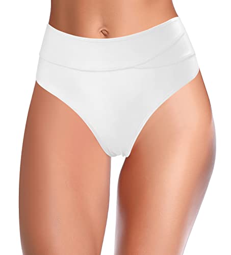 SHEKINI Bikinihose Damen Schwarz Badeanzug High Waist Bauchweg Retro Badehose Bikini Slip Badeshorts Große Größe(Weiß F, XL) von SHEKINI