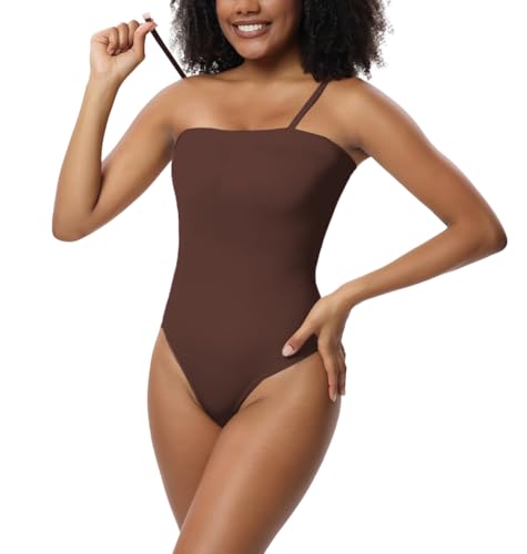 SHEKINI Body Shaper Trägerloser Shapewear Damen Bauchweg Korsett Bodysuit Figurenformend Bandeau Top mit Abnehmbar Träger Sculpting Tanga Stringbody Nahtlose Formende Bodys von SHEKINI
