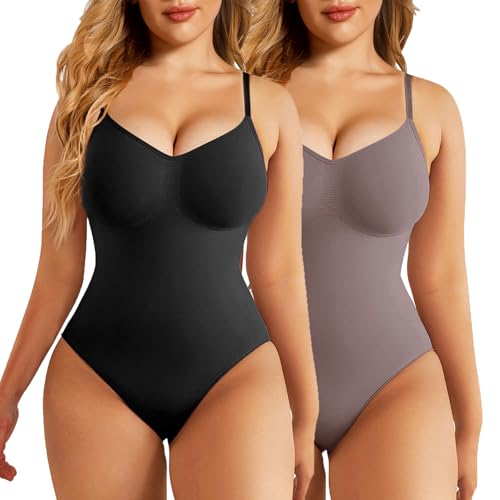 SHEKINI Shapewear Damen Miederbody Bauchweg Formender Bodysuit V-Ausschnitt Nathlos Body Shaper Frauen Shaping Effektive Tank Top Sculpting Tanga XXS-5XL von SHEKINI