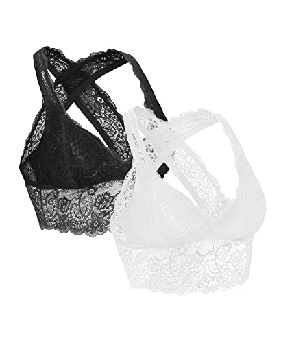 SHEKINI BH Damen Ohne Bügel Spitze Bralette Bustier Gepolstert BH Rückenfreier Tiefer Ausschnitt Crop Top Dessous Sexy Unterwäsche 2er Pack von SHEKINI