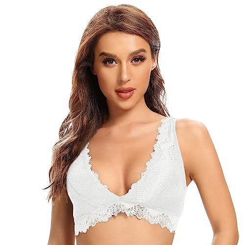 SHEKINI Damen BH Ohne Bügel Bustier Spitze Bralette mit Gepolstert Plunge Bra Sexy Spitzen Triangel-BH Tiefem Ausschnitt von SHEKINI