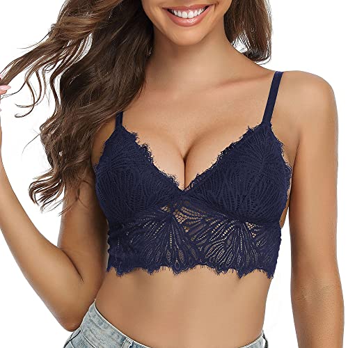 SHEKINI Bralette Damen Spitze Longline Bra ohne Bügel Verstellbare Nicht Abnehmbare Schultergurte Bustier Damen Spitzen BH 3 Haken von SHEKINI