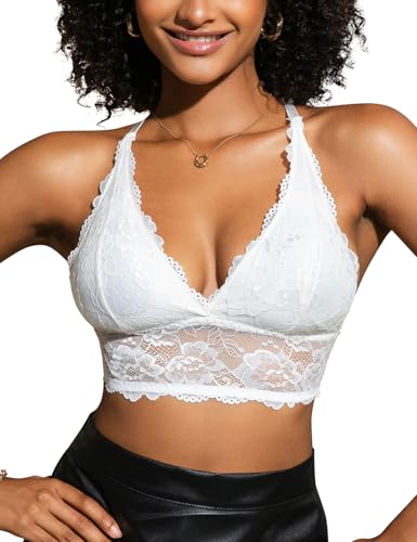 SHEKINI Bralette Damen Spitze Neckholder BH Ohne Bügel Triangel Bustier Spitzen Racerback BH Tiefer Ausschnitt Sexy Unterwäsche Oberteile Dessous von SHEKINI