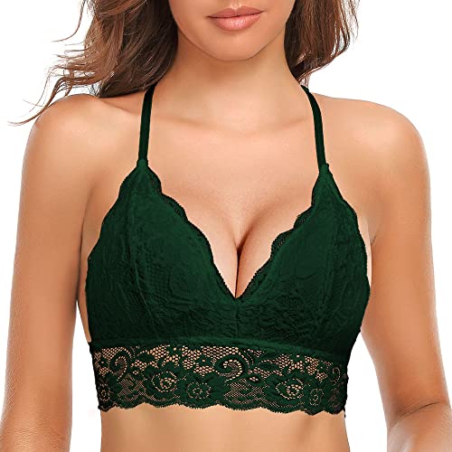 SHEKINI Bralette Damen Spitze BH ohne Bügel Triangel-BH mit Abnehmbare Gepolstert Bustier Racerback BH Sexy Unterwäsche von SHEKINI