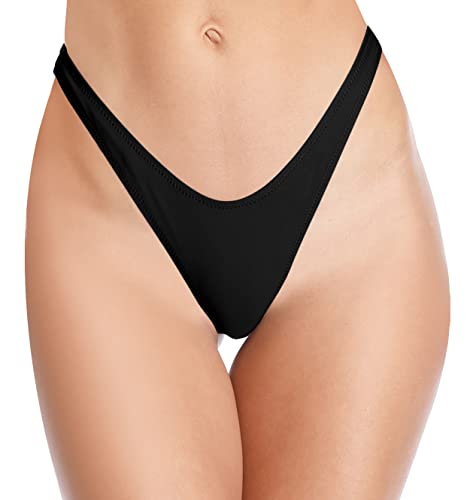 SHEKINI Damen V Schnitt Niedrige Taille Tanga Charmant Brasilianer Bikinihose Sexy Chic Thong Bikini Unterteil Badehose String Schwarz Badeanzug (M, Schwarz) von SHEKINI