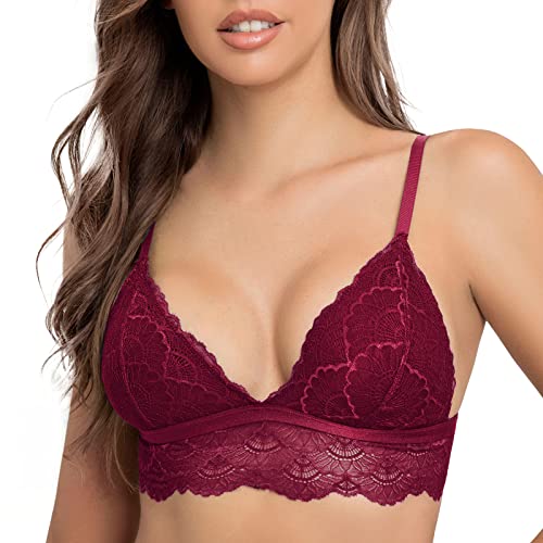 SHEKINI Elegant Bralette Damen Spitze BH ohne Bügel Triangel Spitzen BH Sexy Bustier Gepolsterter Longline Bra Blumen 2 Haken von SHEKINI