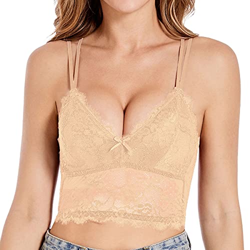 SHEKINI BH Damen ohne Bügel Bralette Damen Spitze Abnehmbare Gepolstert BH Unterhemden Racerback Spaghettiträger Bustier Spitzen Cami Tops Sexy Unterwäsche Dessous von SHEKINI