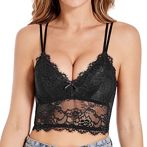 SHEKINI BH Damen ohne Bügel Bralette Damen Spitze Abnehmbare Gepolstert BH Unterhemden Racerback Spaghettiträger Bustier Spitzen Cami Tops Sexy Unterwäsche Dessous von SHEKINI