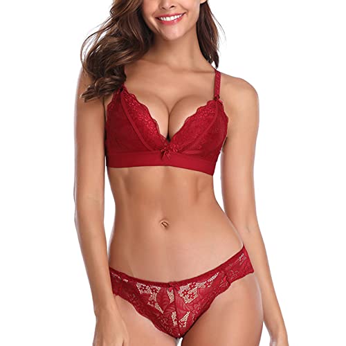 SHEKINI Damen BH Set Spitze Triangel BH und Slip Nicht Abnehmbarer Bra Lingerie Unterwäsche mit Hakenverschluss von SHEKINI