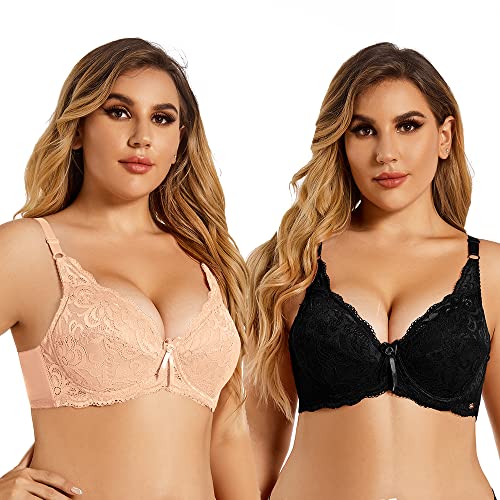 SHEKINI Damen BHS mit Bügel Elegant Spitzen BH Bustier Damen Soft Bra Verstellbaren Träger 2er Pack von SHEKINI