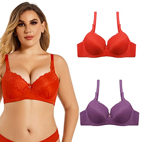 SHEKINI Damen-BHS Push up T-Shirt Bra BH Damen Bügel Regulierbare Träger Nicht Gepolsterter Bustier Damen 3 Haken 2er Pack(D,90B) von SHEKINI