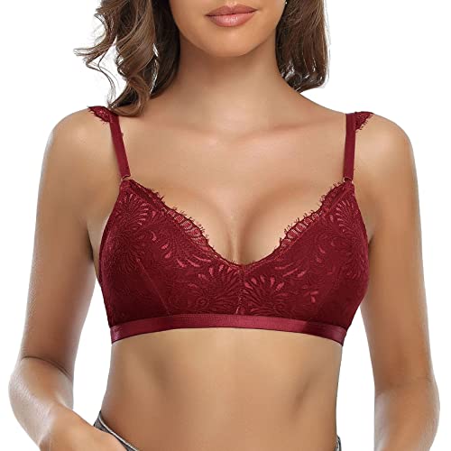 SHEKINI BH Damen Ohne Bügel Gepolstert Bustier Bügelloser BH Rückenfrei Tiefer Ausschnitt Bralette Spitze Sexy Unterwäsche von SHEKINI