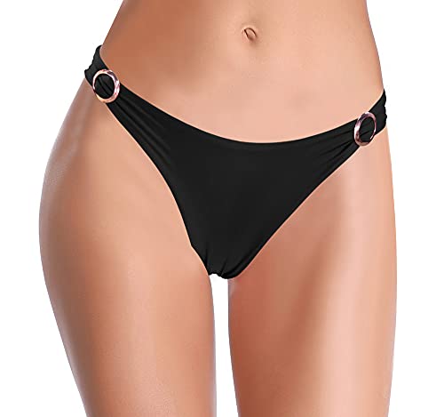 SHEKINI Damen Badeanzug Badehose Chic Elegant Kreis Klingeln Dekoration Design Klassisch Volltonfarbe Niedrige Taille Bikinihose Badebekleidung (Schwarz, M) von SHEKINI