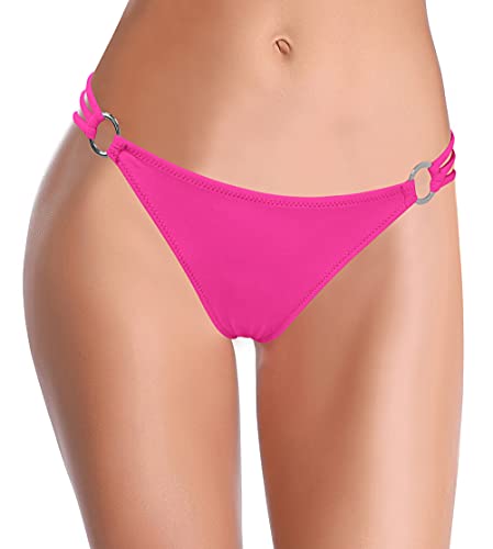 SHEKINI Damen Badeanzug Badehose Chic Kreis Klingeln Dekoration Design Cutout Badeshorts Volltonfarbe Niedrige Taille Triangel Bikinihose Badebekleidung（M, Fluoreszierendes Rosa C） von SHEKINI