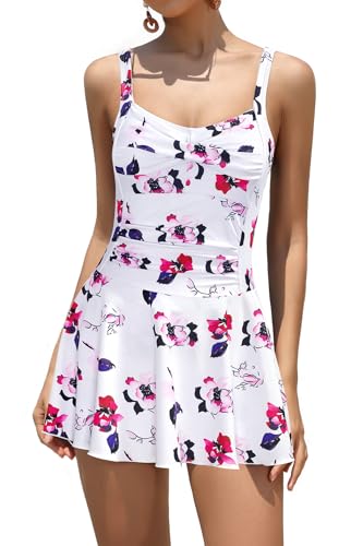 SHEKINI Damen-Badeanzug mit gedrehter Vorderseite, einteilig, gerüscht, Bauchkontrolle, gepolstert, Retro-Badeanzug mit Shorts, Blumendruck-1, 38 SHEKINI Damen-Badeanzug mit gedrehter Vorderseite, einteilig, gerüscht, Bauchkontrolle, gepolstert, Retro-Badeanzug mit Shorts, Blumendruck-1, 38 von SHEKINI