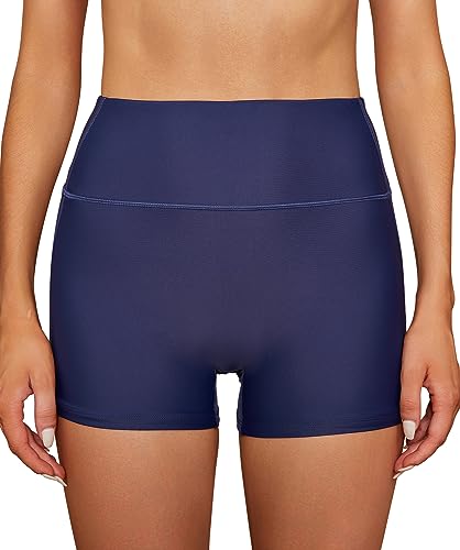 SHEKINI Damen Bademode Badeshorts Bikinihose Elastische Boxershorts Sommer Bauchweg Tankini-Shorts Badehose Sicherheits Sporty Schwimmshorts(Dunkelblau,L) von SHEKINI