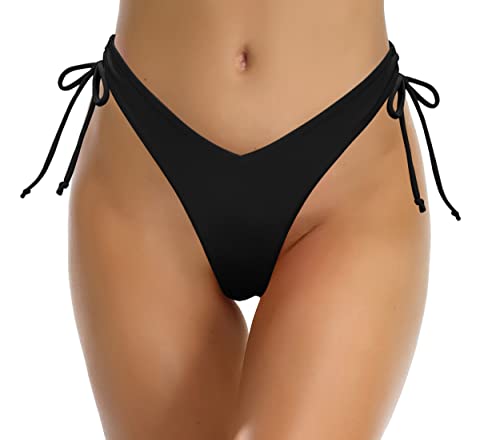 SHEKINI Damen Bademode Hoch Schnitt Brazilian Tanga Bikinihose Sommer Badeanzug High Cut Thong Badehose(M,Schwarz) von SHEKINI