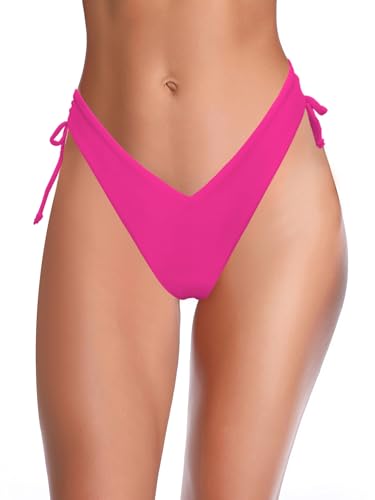 SHEKINI Damen Bademode Hoch Schnitt Brazilian Tanga Bikinihose Sommer Badeanzug High Cut Thong Badehose(S,Fluoreszierendes Rosa) von SHEKINI