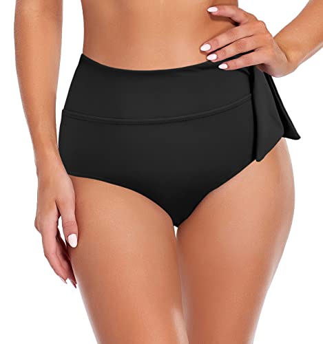 SHEKINI Damen Bademode Knoten Design Bikinihose Sommer Hohe Taille Retro Bauchweg Badehose Badeanzug für Frauen(L,Schwarz) von SHEKINI