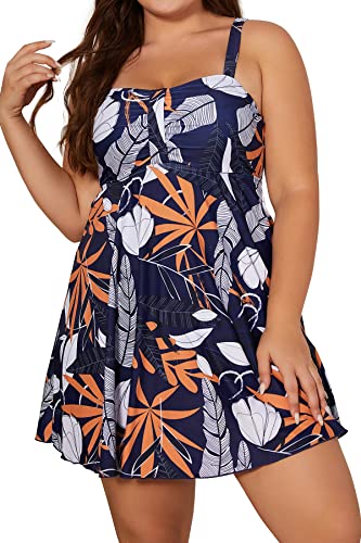 SHEKINI Damen Bademode Niedriger Kragen Einteilige Badeanzug Badekleid Große Größe Brüste Rückenfrei Verstellbare Plus Size Badeanzug für Frauen(3XL,Blau) von SHEKINI