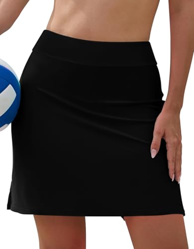 SHEKINI Damen-Baderock mit hoher Taille, bescheidener Badeanzug, Rock, Bauchkontrolle, Badehose, Schwarz, Medium von SHEKINI