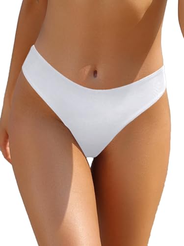 SHEKINI Damen Badeshorts Badeanzug High Waist Brasilien Klassisch Badehose Sexy High Cut Bikini Thong Bikinihose Damen (DE/NL/SE/PL, Alphanumerisch, S, Regular, Regular, Weiß) von SHEKINI