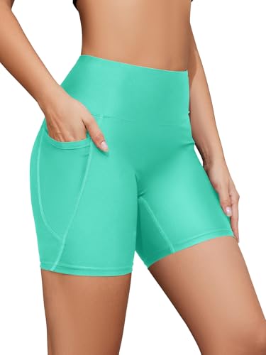 SHEKINI Damen Badeshorts Hohe Taille Badehose Schnell Trocknendes Sporty Kurze Leggings Bikinihose Radlerhose Schwimmhose Strandhose（M，Seegrün） von SHEKINI