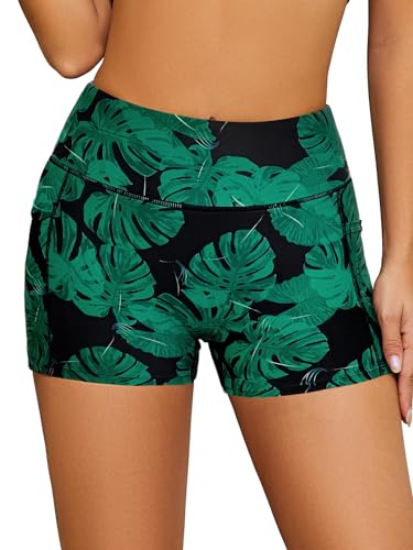 SHEKINI Damen Badeshorts Kurze Badehose Hohe Taille Bikini Hose Schnell Trocknendes Boardshorts Schwimmhose von SHEKINI