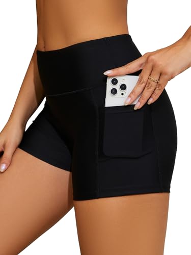 SHEKINI Damen-Badeshorts mit hoher Taille, bescheidener Tankini, Badeanzug, Bauchkontrolle, Strandshorts, Schwarz , S SHEKINI Damen-Badeshorts mit hoher Taille, bescheidener Tankini, Badeanzug, Bauchkontrolle, Strandshorts, Schwarz , S von SHEKINI