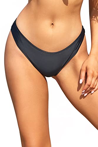 SHEKINI Damen Klassische Bikinihose Bademode Chic Elegantes Niedrige Taille Bikini Bottom Badehose Triangel Bikini Slip Strandbikinis(B-Schwarz,L) von SHEKINI