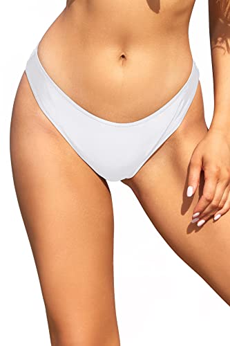 SHEKINI Damen Klassische Bikinihose Bademode Chic Elegantes Niedrige Taille Bikini Bottom Badehose Triangel Bikini Slip Strandbikinis(B-Weiß,XL) von SHEKINI