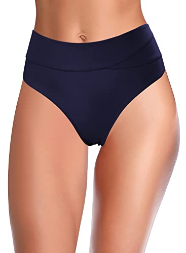 SHEKINI Bikinihose Damen Schwarz Badeanzug High Waist Bauchweg Retro Badehose Bikini Slip Badeshorts Große Größe(Dunkelblau F, M) von SHEKINI