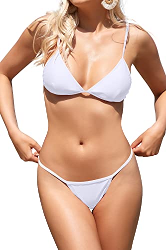 SHEKINI Damen Bikini Damen Sexy Classic Rückenfrei Triangel Bikinioberteil Bikini Set Niedrige Taille Verstellbar Bikinihose Bademode(M,Weiß) von SHEKINI