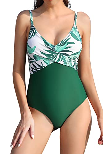 SHEKINI Damen Bikini Einteiliger Badeanzug Bademode Sommer Verstellbarer Strandbikinis Rückenfrei Einteiliger Badeanzüge für Frauen（L, Grün Y） von SHEKINI