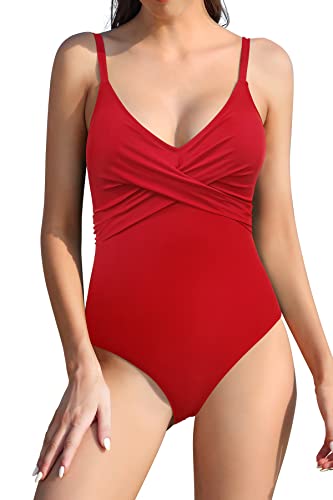 SHEKINI Damen Bikini Einteiliger Badeanzug Bademode Sommer Verstellbarer Strandbikinis Rückenfrei Einteiliger Badeanzüge für Frauen（XL, Rot Y） von SHEKINI