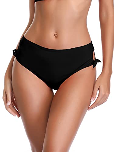 SHEKINI Damen Bikini Elegant Badeanzug Rückenfrei Bandeau Verstellbarer Neckholder Bikinioberteil oder Hohe Taille Bikinihose Bademode (Bikini Bottom-schwarz,L) von SHEKINI