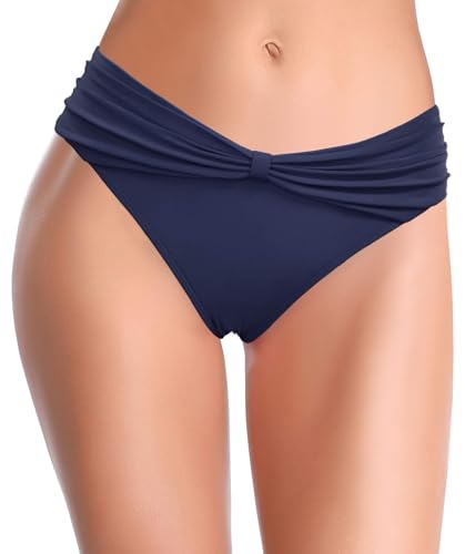 SHEKINI Damen Bikini Hose Schwarz Bogendekoration Klassisch Triangel Badeanzug Badehose Mäßige Abdeckung Bikinihosen für Damen (M, Dunkelblau B) von SHEKINI