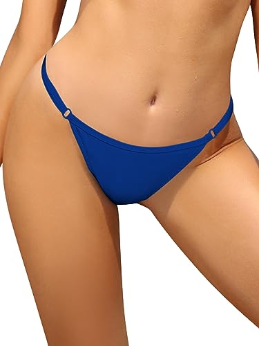 SHEKINI Damen Bikini Klassischer Verstellbare Bademode Brasilianer Niedrige Taille Tanga Bikinihose Badeanzug（S, Bikini Bottom-königsblau） von SHEKINI