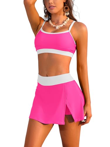 SHEKINI Damen Bikini Set Badeanzüge mit Rock High Waist Bauchweg Baderock mit Sicherheitsshorts Zweiteiliger Bademode Badeanzugkleid Push up Bikini Oberteil Sommer von SHEKINI